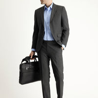 Orta Antrasit 7 Drop Slim Fit Dar Kesim Yünlü Çizgili Takım Elbise
