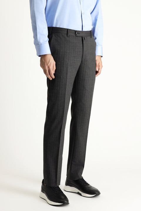 Orta Antrasit 7 Drop Slim Fit Dar Kesim Yünlü Çizgili Takım Elbise