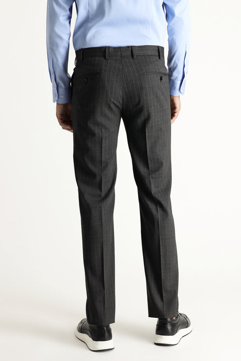Orta Antrasit 7 Drop Slim Fit Dar Kesim Yünlü Çizgili Takım Elbise