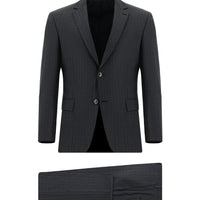Dark Gray 8-Drop Muscle Fit Long Athletic Cut Wool Striped Suit