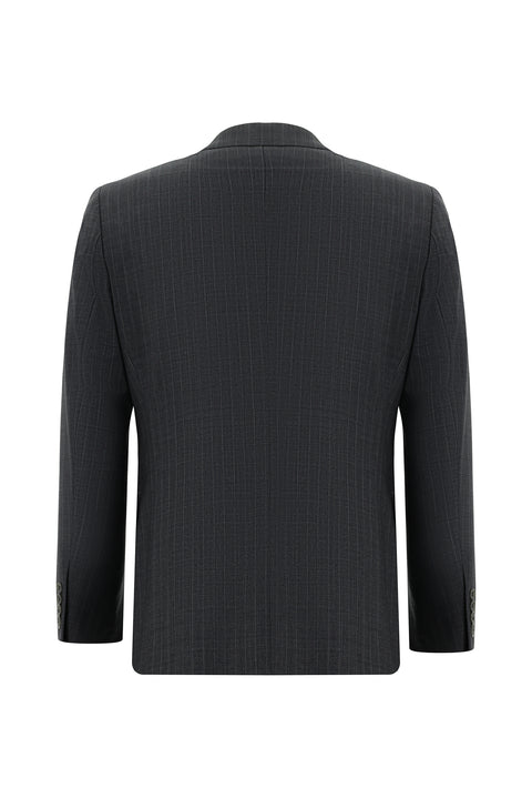 Dark Gray 4-Drop Relaxed Fit Comfortable Cut Wool Striped Suit