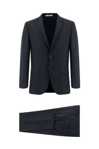  Koyu Lacivert 7 Drop Super Slim Fit Eksra Dar Kesim Yünlü Çizgili Takım Elbise