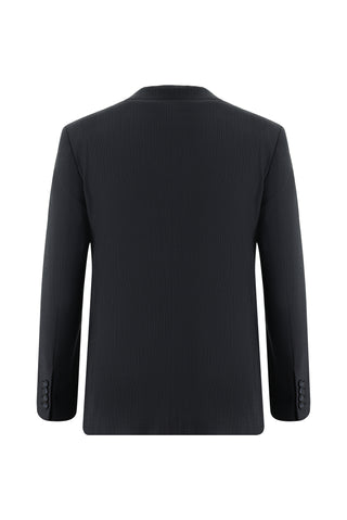  Koyu Lacivert 7 Drop Super Slim Fit Eksra Dar Kesim Yünlü Çizgili Takım Elbise