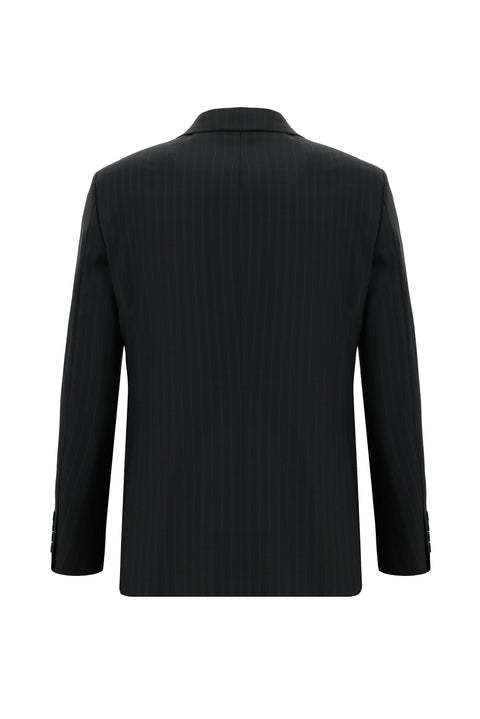 Black 7 Drop Slim Fit Narrow Cut Wool Striped Suit