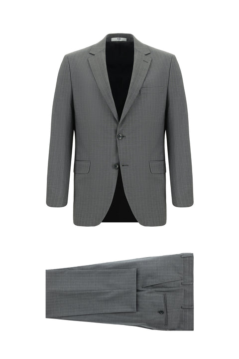 Medium Gray 6 Drop Regular Fit Standard Cut Wool Striped Suit