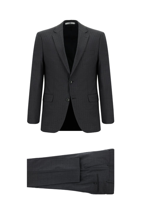Dark Gray 6 Drop Regular Fit Standard Cut Wool Striped Suit