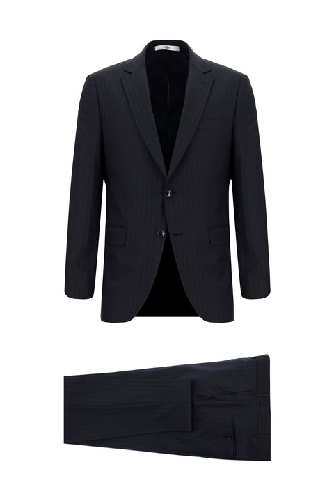 Black Navy 7 Drop Super Slim Fit Extra Narrow Cut Wool Striped Suit
