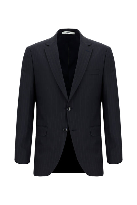 Black Navy 6 Drop Regular Fit Standard Cut Wool Striped Suit
