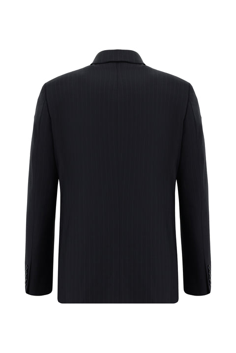 Black Navy 6 Drop Regular Fit Standard Cut Wool Striped Suit
