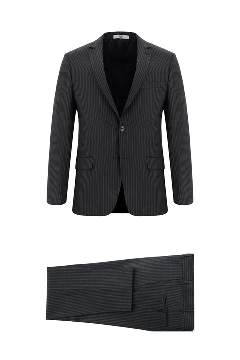 Dark Gray 7 Drop Slim Fit Narrow Cut Wool Striped Suit