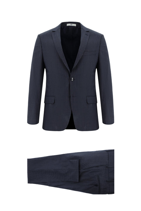 Medium Navy 7 Drop Slim Fit Narrow Cut Wool Striped Suit