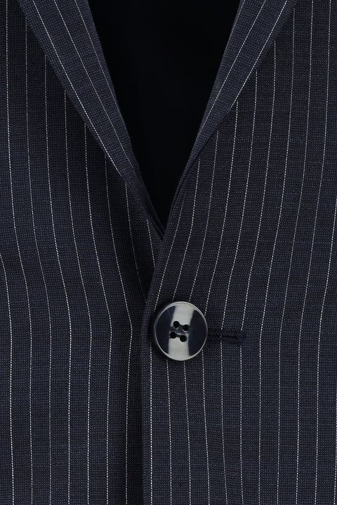 Medium Navy 7 Drop Super Slim Fit Extra Narrow Cut Wool Striped Suit