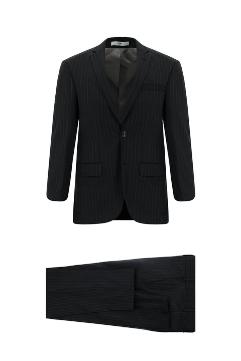 Black 6-Drop Regular Fit Standard Cut Wool Striped Suit