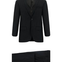 Black 7 Drop Slim Fit Narrow Cut Wool Striped Suit