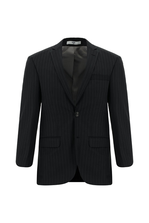 Black 7 Drop Slim Fit Narrow Cut Wool Striped Suit