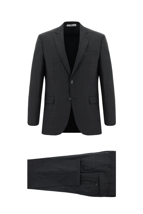 Dark Gray 7 Drop Super Slim Fit Extra Narrow Cut Wool Striped Suit