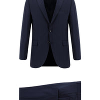 Dark Navy 7 Drop Slim Fit Narrow Cut Wool Striped Suit