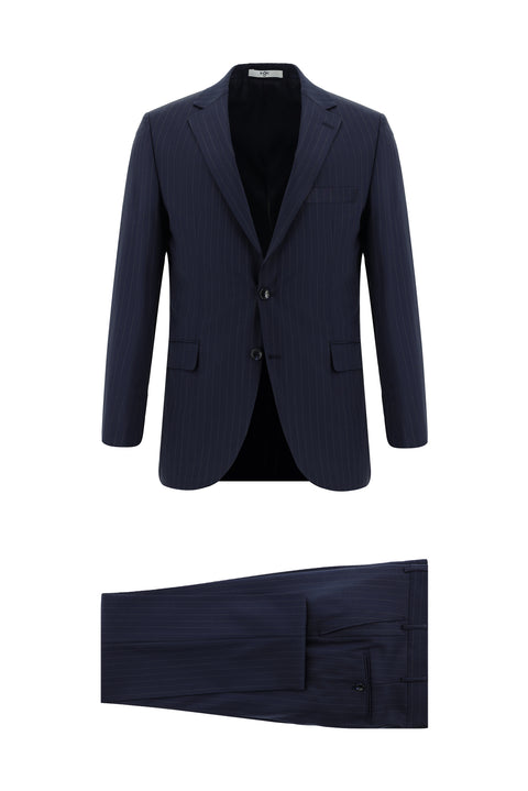 Dark Navy 7 Drop Super Slim Fit Extra Narrow Cut Wool Striped Suit