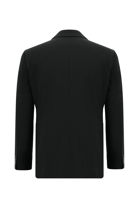 Siyah 7 Drop Slim Fit Dar Kesim Yünlü Çizgili Takım Elbise
