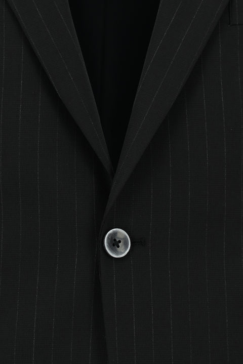Siyah 7 Drop Slim Fit Dar Kesim Yünlü Çizgili Takım Elbise