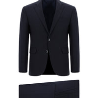 Koyu Lacivert 7 Drop Slim Fit Dar Kesim Yünlü Çizgili Takım Elbise