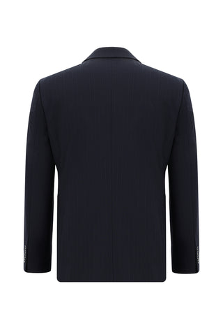  Koyu Lacivert 7 Drop Slim Fit Dar Kesim Yünlü Çizgili Takım Elbise