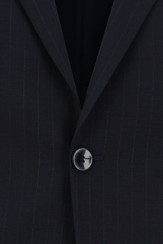  Koyu Lacivert 7 Drop Slim Fit Dar Kesim Yünlü Çizgili Takım Elbise