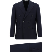 Dark Navy 7 Drop Slim Fit Striped Wool Double-Breasted Suit