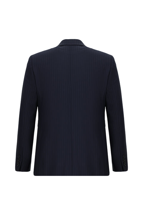 Dark Navy 7 Drop Slim Fit Striped Wool Double-Breasted Suit