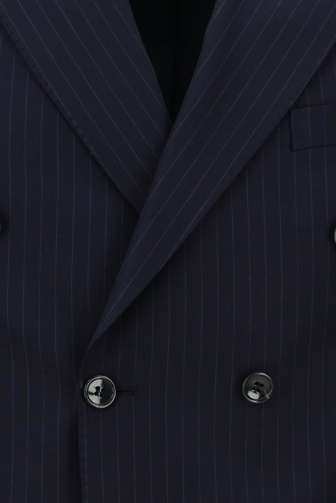 Dark Navy 7 Drop Slim Fit Striped Wool Double-Breasted Suit