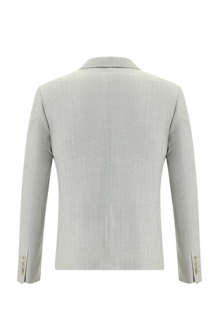  Açık Gri 7 Drop Super Slim Fit Eksra Dar Kesim Kruvaze Çizgili Keten Karışımlı Takım Elbise