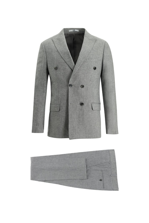 Dark Gray 7 Drop Super Slim Fit Extra Narrow Cut Double-Breasted Striped Linen Suit