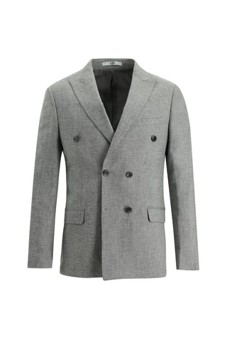  Koyu Füme 7 Drop Super Slim Fit Eksra Dar Kesim Kruvaze Çizgili Keten Karışımlı Takım Elbise