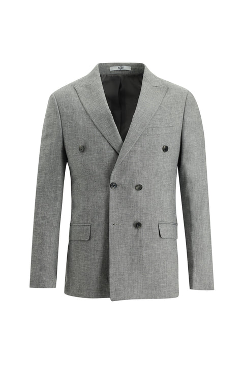 Dark Gray 7 Drop Super Slim Fit Extra Narrow Cut Double-Breasted Striped Linen Suit
