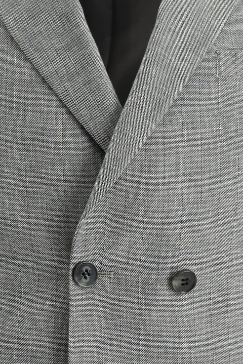 Dark Gray 7 Drop Super Slim Fit Extra Narrow Cut Double-Breasted Striped Linen Suit