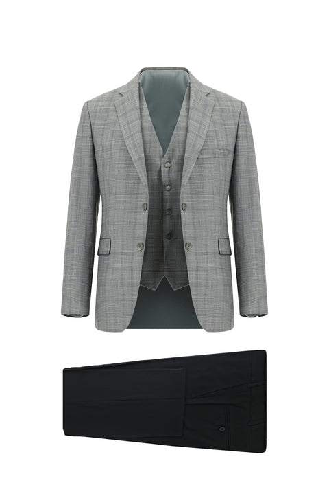 Light Grey 7 Drop Slim Fit Narrow Cut Suit with Vest