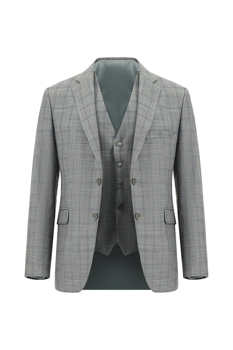 Light Grey 7 Drop Slim Fit Narrow Cut Suit with Vest