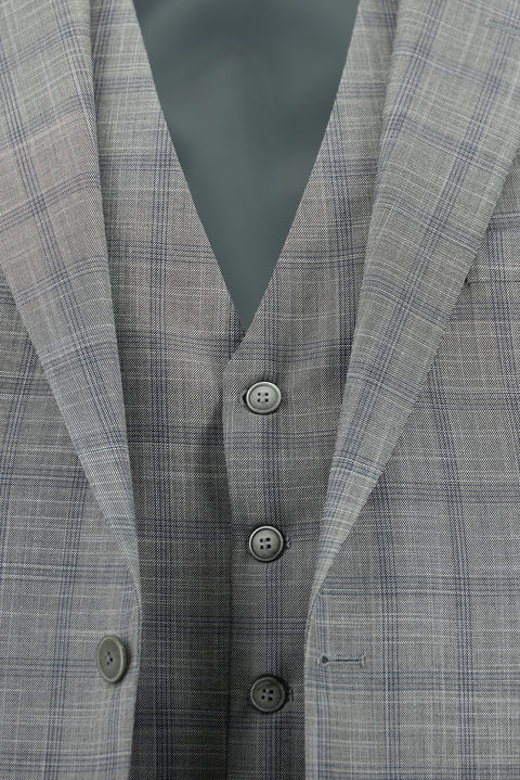 Light Grey 7 Drop Slim Fit Narrow Cut Suit with Vest
