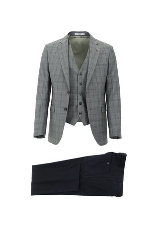  Orta Gri 7 Drop Slim Fit Dar Kesim Kombinli Yelekli Takım Elbise