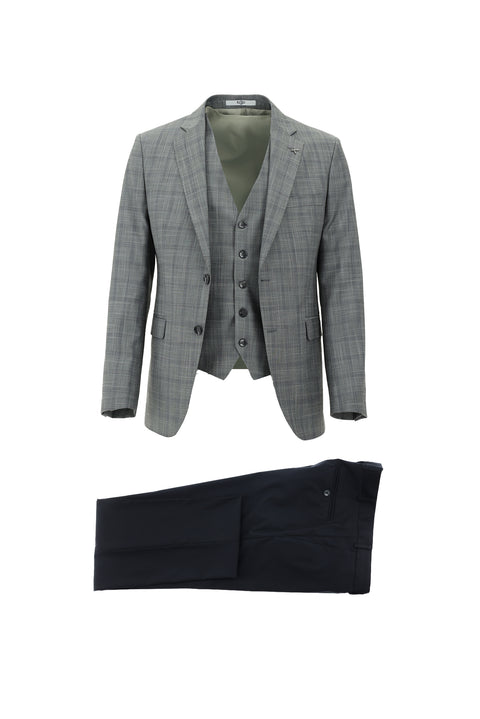 Medium Grey 7 Drop Slim Fit Narrow Cut Suit with Vest