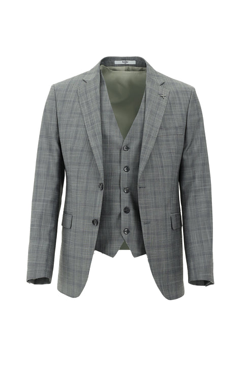Medium Grey 7 Drop Slim Fit Narrow Cut Suit with Vest