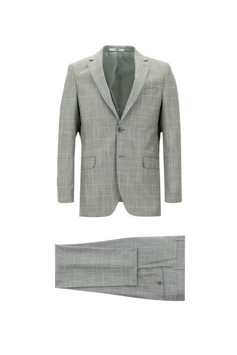 Light Grey 6 Drop Regular Fit Standard Cut Plaid Suit
