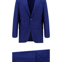 Navy Blue 4-Drop Relaxed Fit Plaid Suit