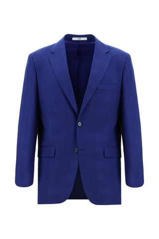  Saks Mavi 8 Drop Long Slim Fit Uzun Dar Kesim Ekose Takım Elbise