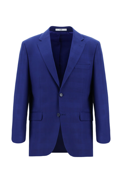 Navy Blue 8 Drop Long Slim Fit Plaid Suit