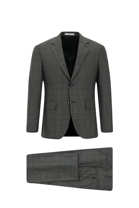 Dark Gray 7 Drop Slim Fit Narrow Cut Plaid Suit