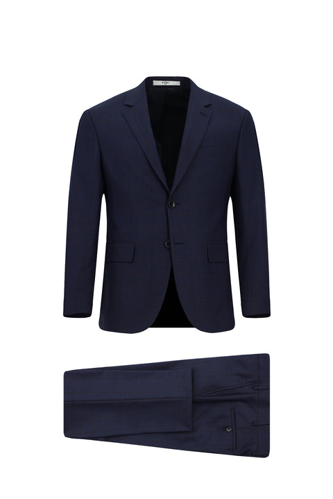 Dark Navy 7 Drop Slim Fit Narrow Cut Plaid Suit