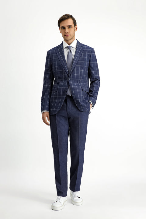 Koyu Lacivert 7 Drop Slim Fit Dar Kesim Kareli Kombinli Takım Elbise