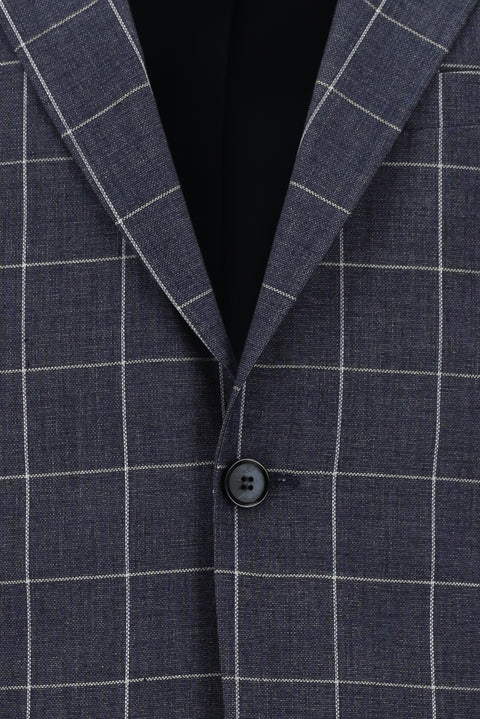 Koyu Lacivert 7 Drop Slim Fit Dar Kesim Kareli Kombinli Takım Elbise