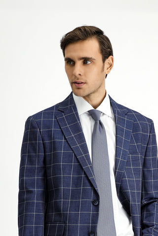  Koyu Lacivert 7 Drop Slim Fit Dar Kesim Kareli Kombinli Takım Elbise